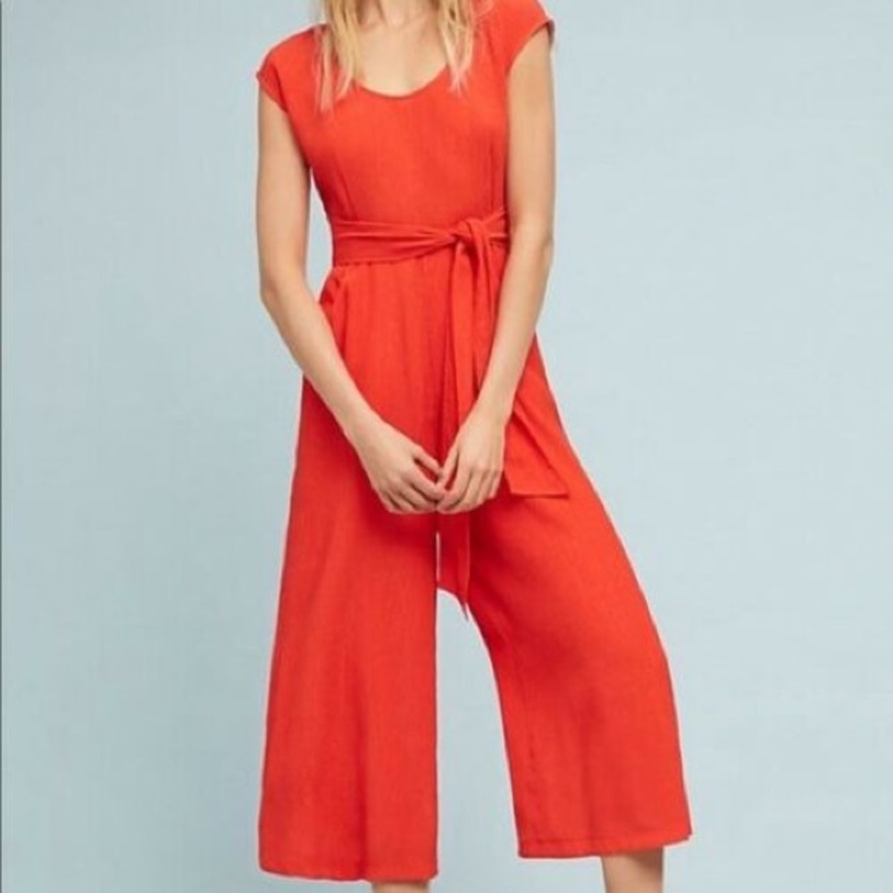 By Anthropologie Abbey Crop Jumpsuit Orange Size US women’s 10 wide legs